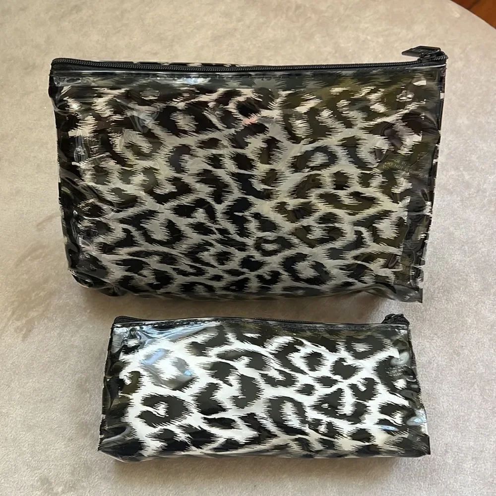 2-pc Set Y2K Clear Animal Cheetah Print Cosmetic Case Travel Set EUC